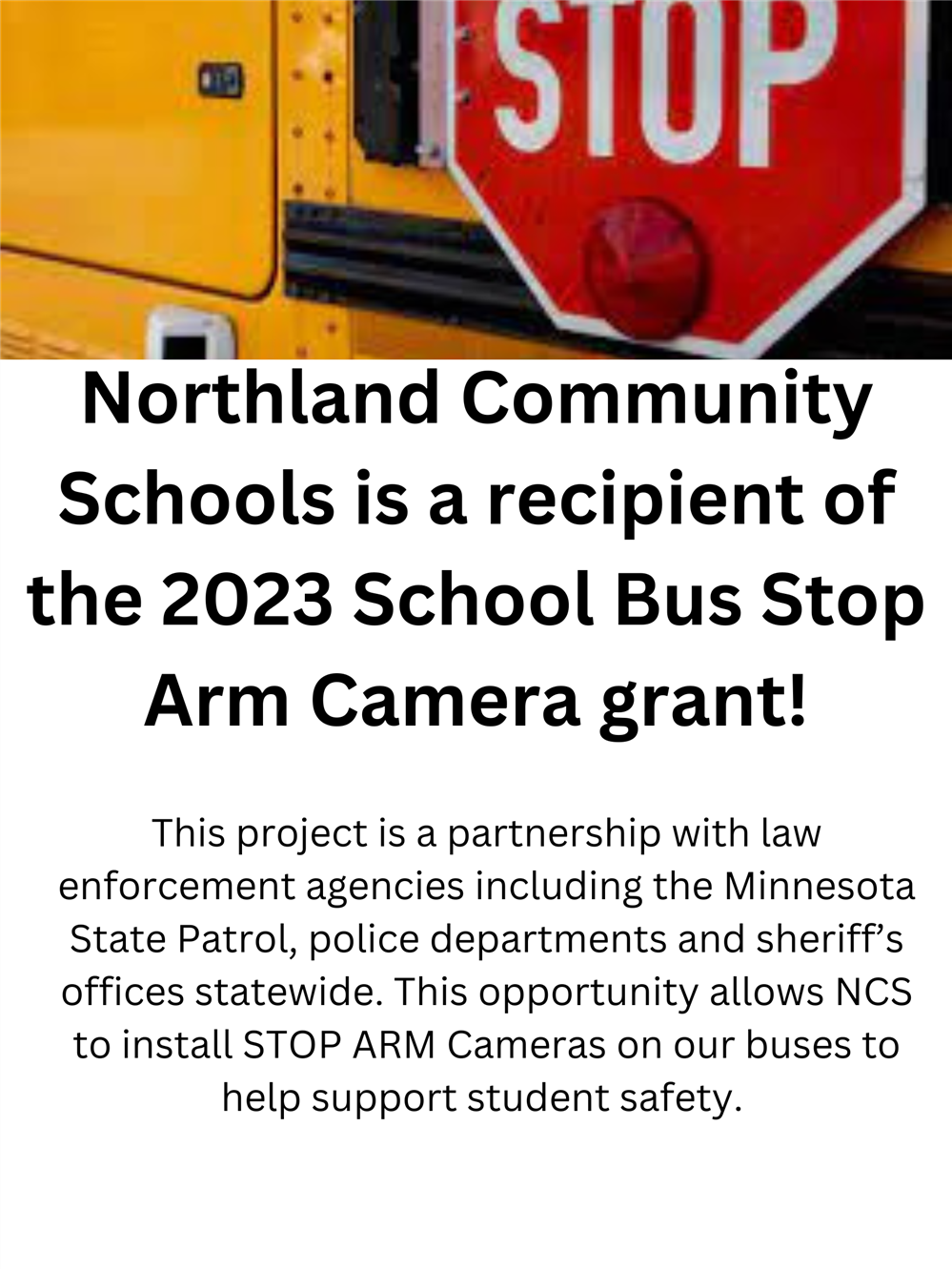  NCS is a recipient of the 2023 School Bus Stop Arm Camera grant